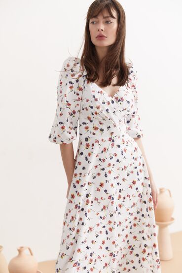 Milky midi wrap dress in flowers made of soft rayon #2