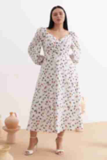 Сукня на затин міді софт квіти на молочному великий розмір
