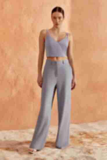 Gray-blue straight linen trousers