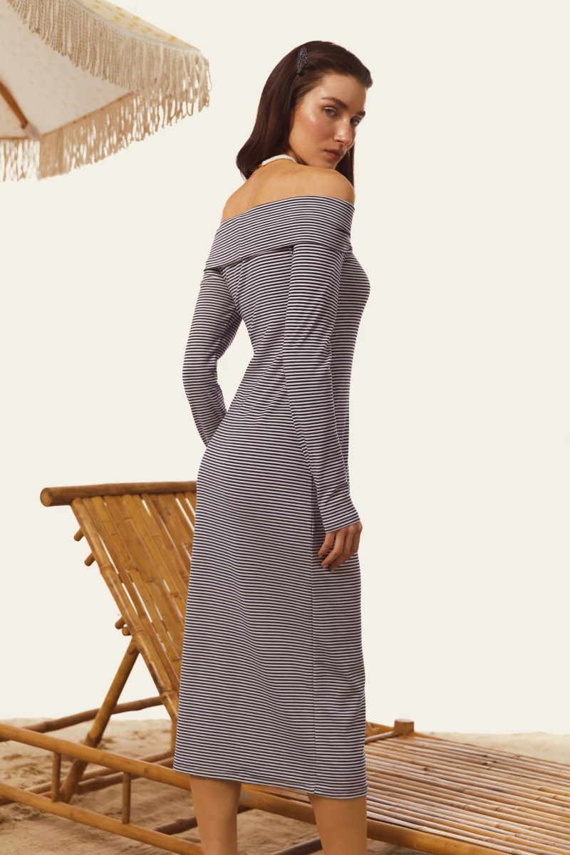 Striped off-shoulder midi dress