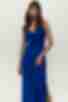 Electric blue midi slip dress with slit made of artificial silk