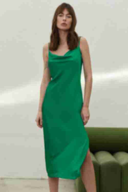 Сукня-комбінація міді з розрізом штучний шовк зелена