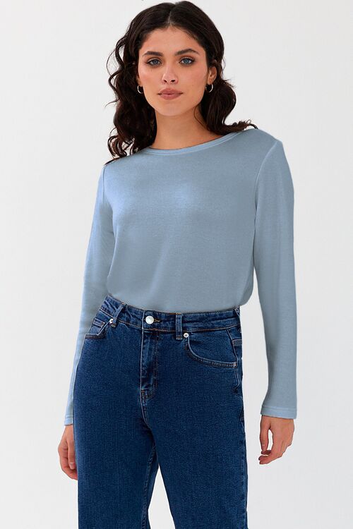 Sweater knitted angora gray-blue