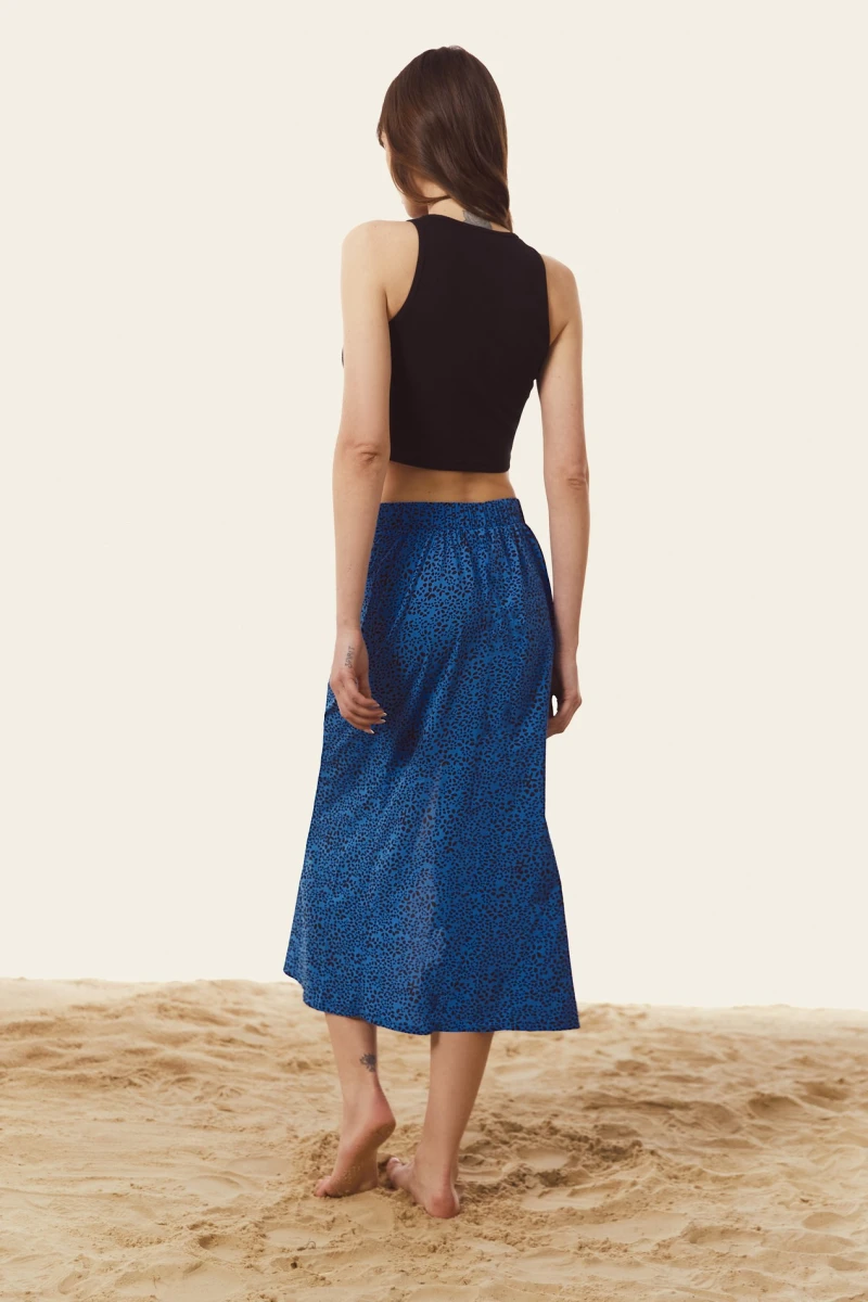 Blue midi printed skirt with slit