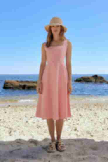 Sundress with wide straps with a trapeze skirt linen pink