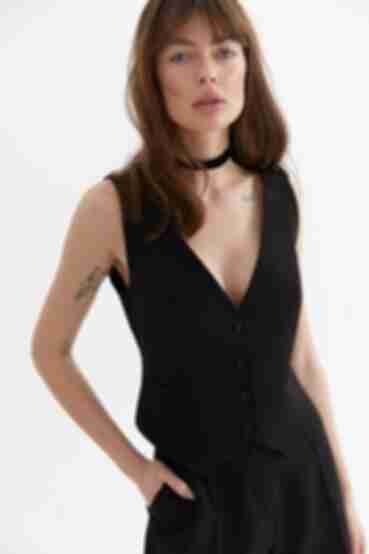 Black vest made of suiting fabric