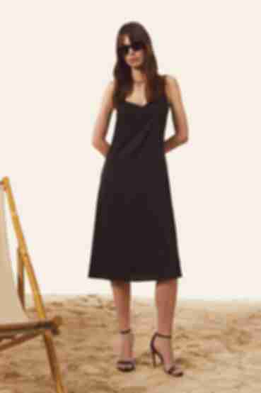 Black midi slip dress made of artificial silk