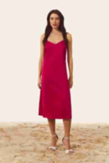 Fuchsia midi slip dress made of artificial silk