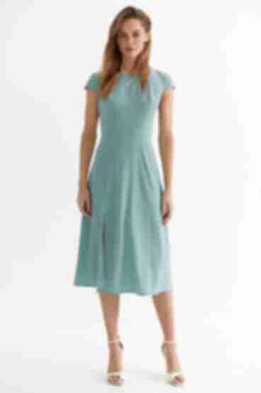 Sage midi dress with slit in milky dots made of soft rayon