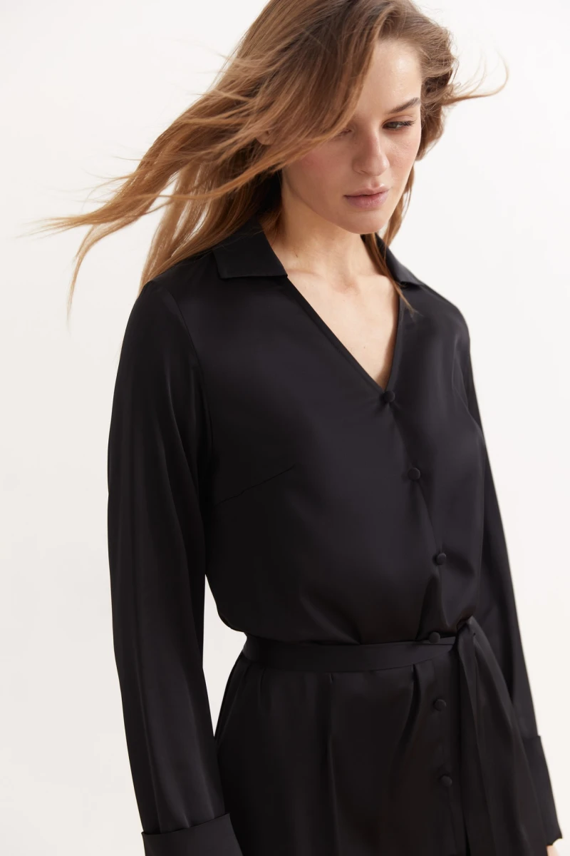 Black midi artificial silk dress #2