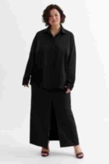 Блуза штучний шовк чорна великий розмір