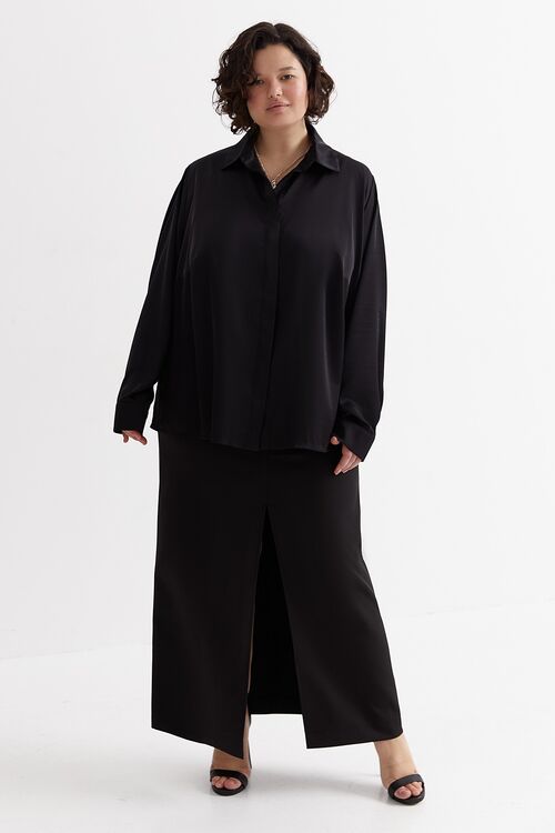 Black blouse made of artificial silk plus size