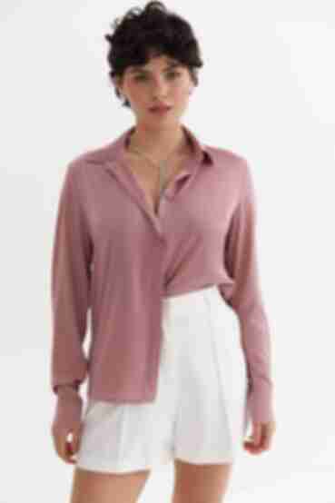 Блуза искусственный шелк светло-фрезовая