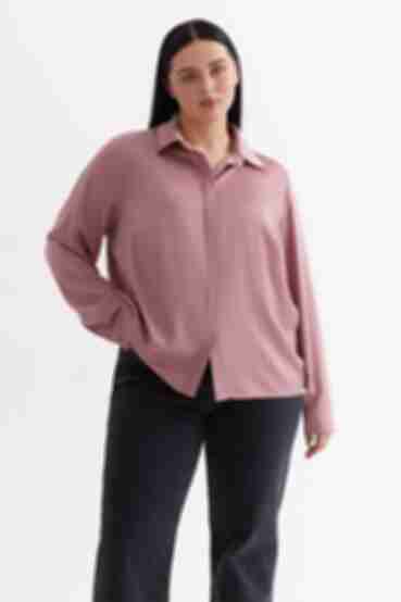 Блуза искусственный шелк светло-фрезовая большой размер