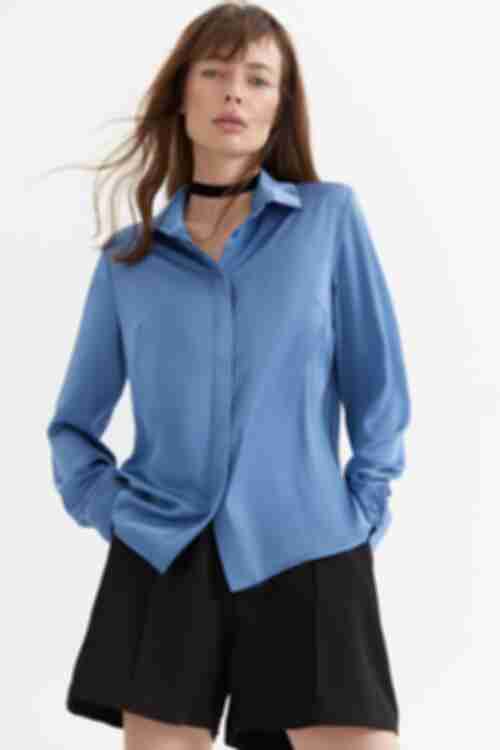 Teal blouse made of artificial silk