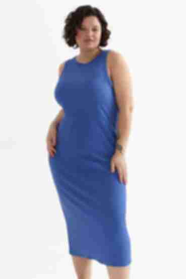 Denim tank top dress made of ribbed knitted fabric plus size
