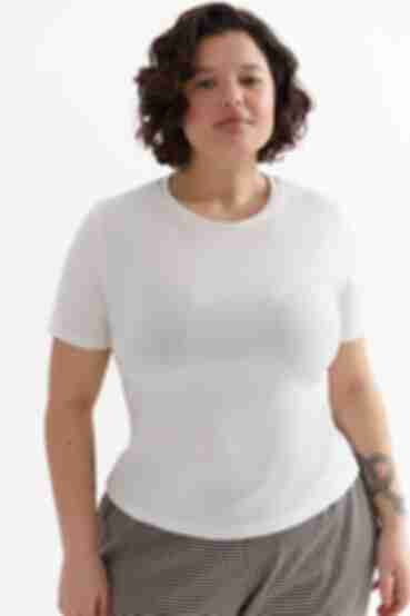 Milky ribbed knitted T-shirt plus size