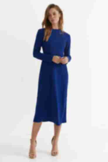 Blue midi ribbed knitted dress