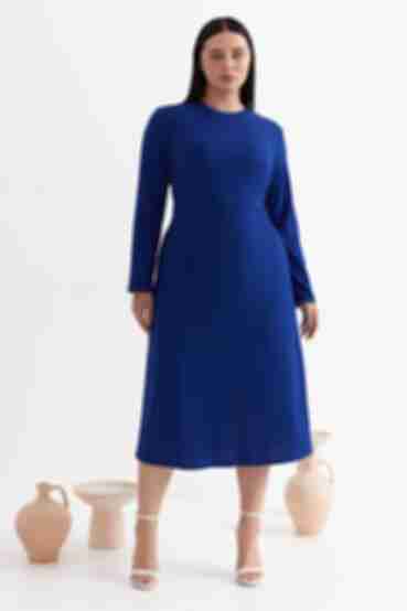 Платье миди трикотажное рубчик синее большой размер
