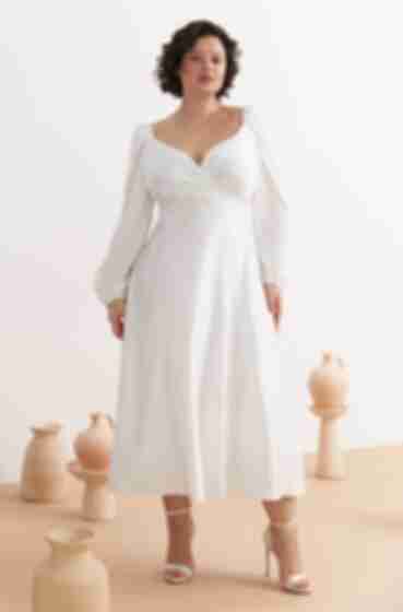 Сукня на затин штучний шовк міді молочна великий розмір