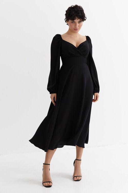 Black midi wrap dress made of artificial silk