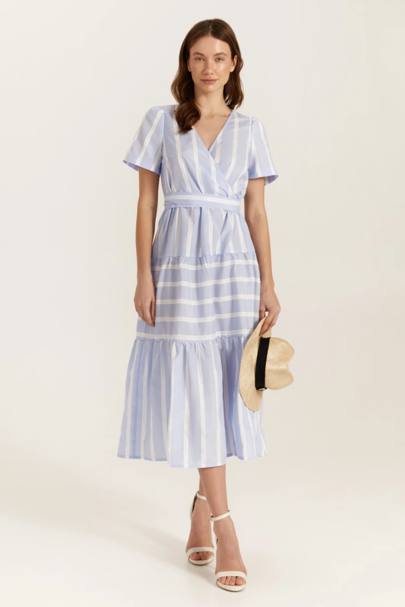 Light blue midi striped cotton dress with embroidery #2