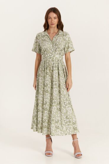 Sage midi shirt dress in flowers made of staple cotton