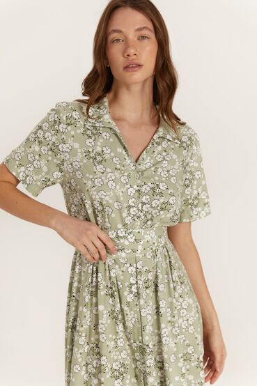 Sage midi shirt dress in flowers made of staple cotton #2