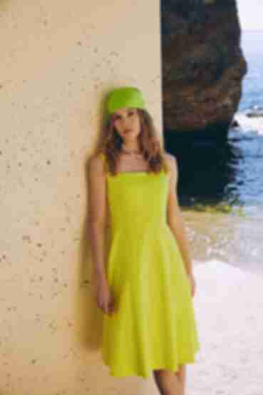 Sundress wide with straps with a skirt trapeze linen stripe lime