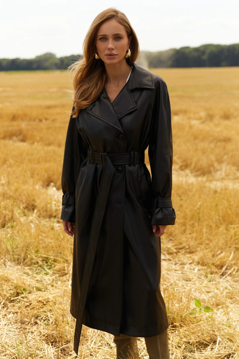 Oversized midi trench coat in black eco-leather | VOVK Oversized midi trench coat in black eco-leather | VOVK