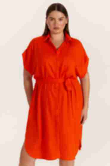 Orange linen shirt dress plus size