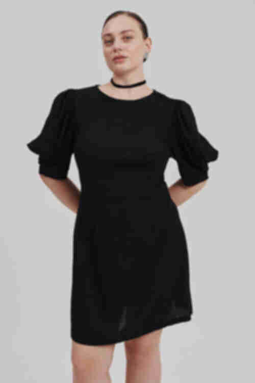 Dress with voluminous sleeves mini linen black