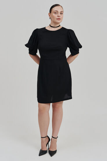 Dress with voluminous sleeves mini linen black #2