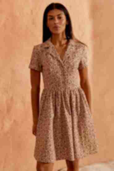 Сукня-сорочка демі льон бордові квіти на мокко