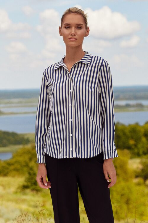 Soft blue striped shirt on milk