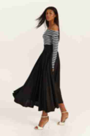 Black midi voluminous skirt made of soft rayon plus size