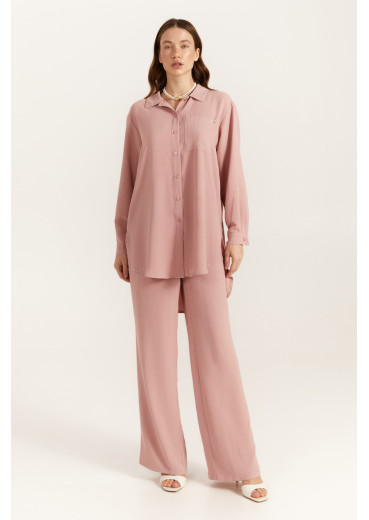 Suit blouse and palazzo trousers viscose harvester pink