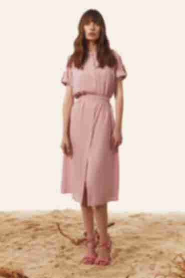 Сукня-сорочка міді зі стійкою штапель фрезова