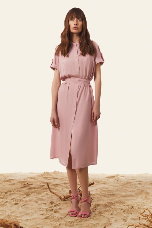 Taffy midi shirt dress with band collar made of staple cotton