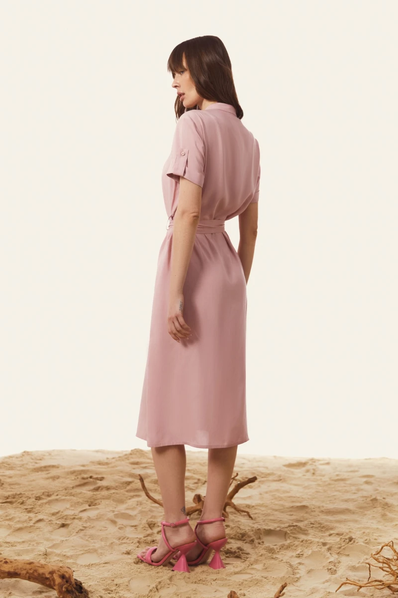 Taffy midi shirt dress with band collar made of staple cotton