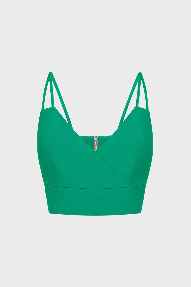 Green crop top made of suiting fabric