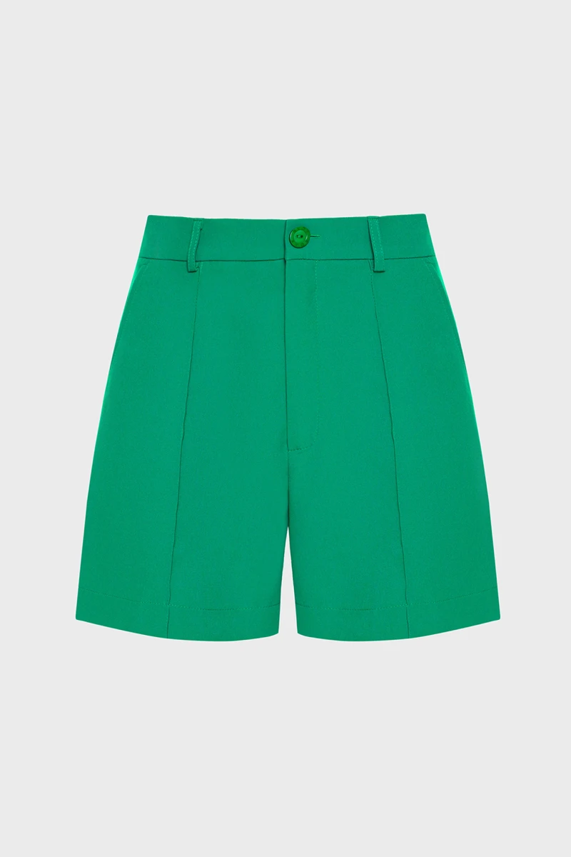 Green shorts made of suiting fabric