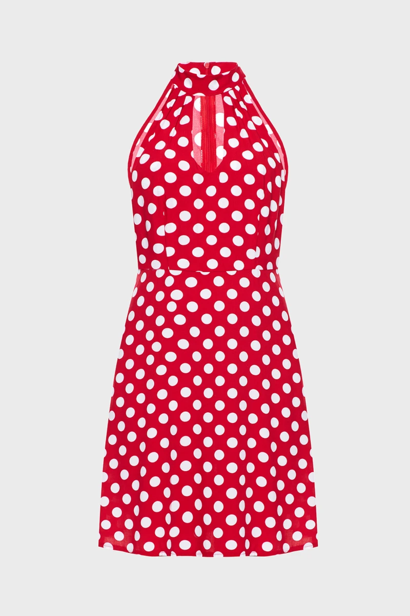 Red mini dress in large milky dots made of staple cotton