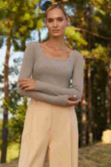 Long sleeves with a square neckline knit ribbing grey