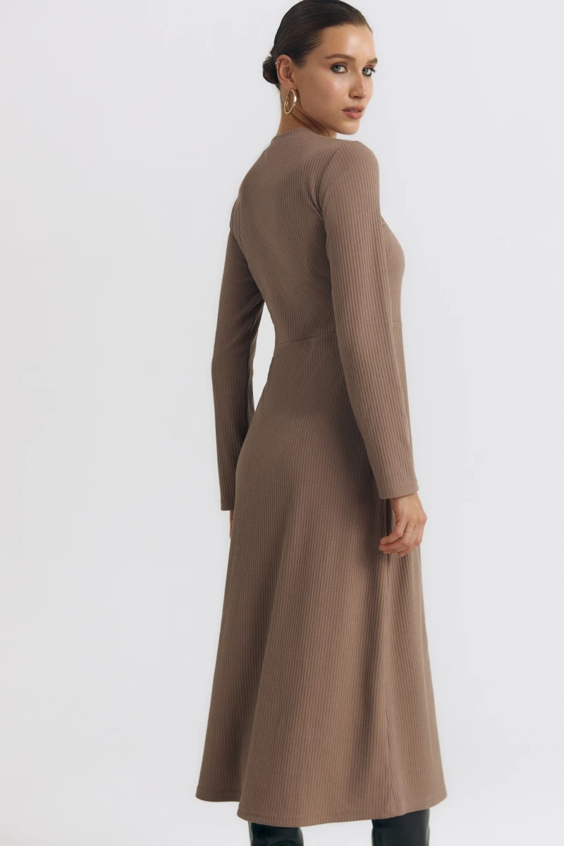 Beige  knit midi dress with welt 
