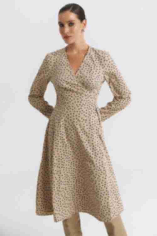 Demi soft demi dress navy blue polka dots on beige