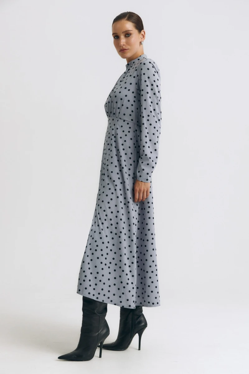 Dress with a midi soft black peas on gray #2