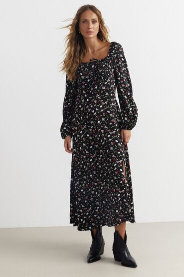 Midi dress staple milk flowers on black