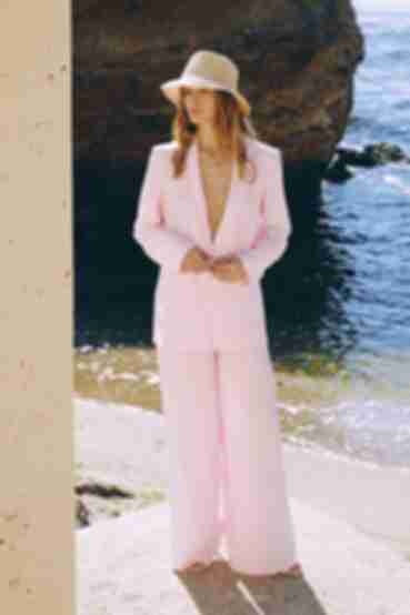 Light pink eco linen suit with oversize jacket and palazzo trousers