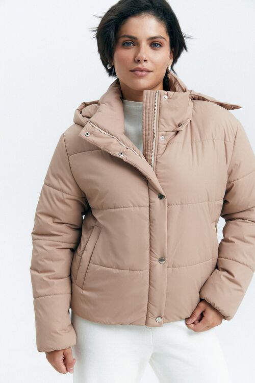 Jacket cropped with a stand up raincoat fabric beige 